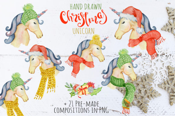 Christmas Unicorn Watercolor Creator Graphic Illustrations By EvgeniiasArt