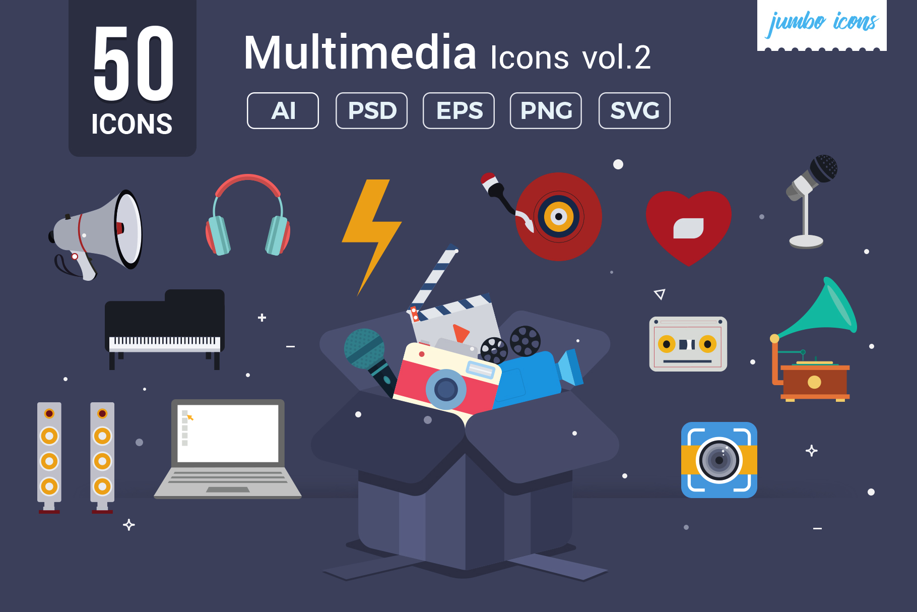 Flat Vector Icons Multimedia Pack Graphic by jumboicons · Creative Fabrica