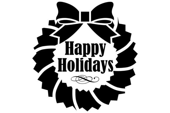 Happy Holidays Wreath Gráfico por iDrawSilhouettes · Creative Fabrica