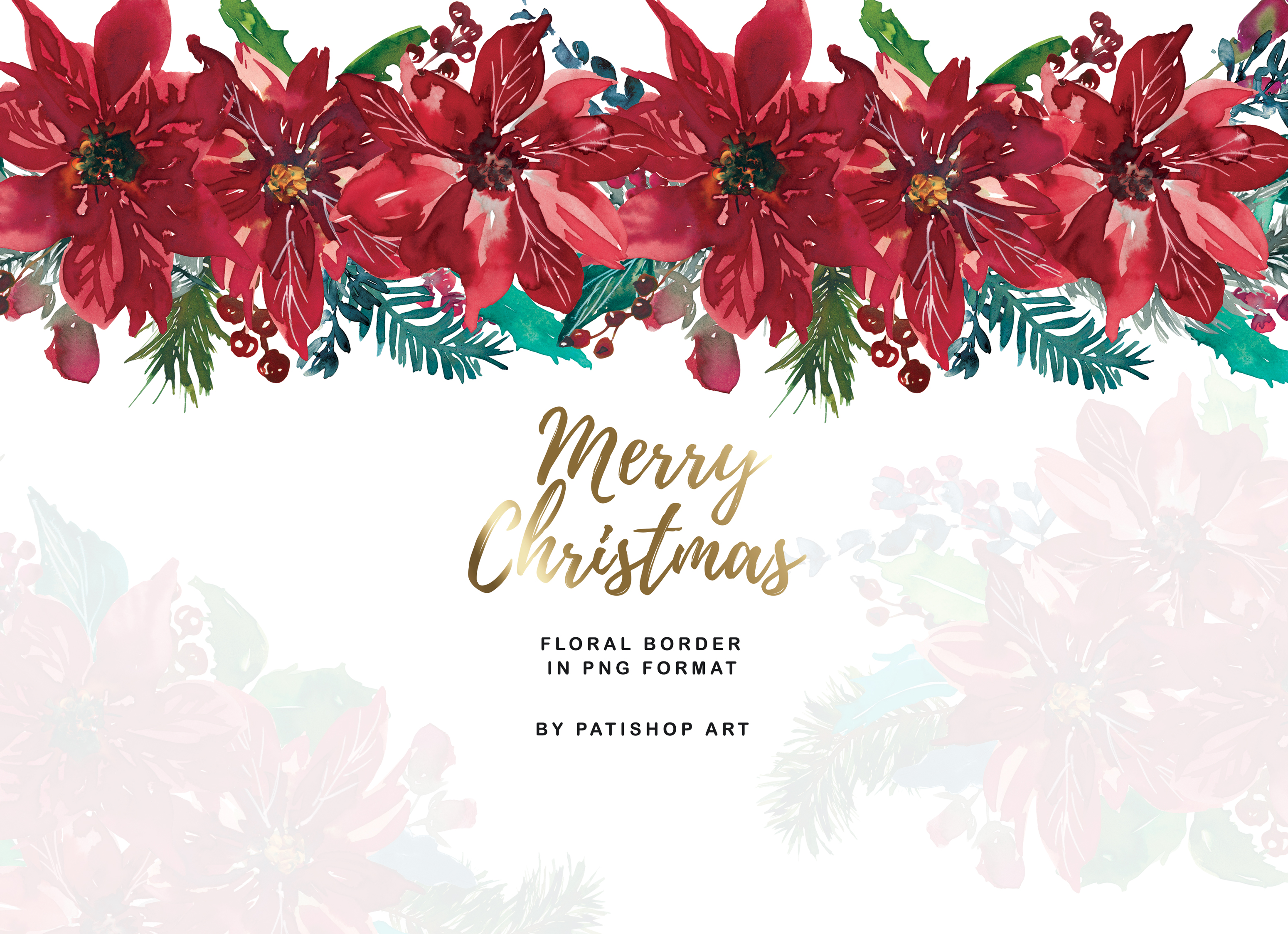 Watercolor Poinsettia Christmas Clipart - photo 2