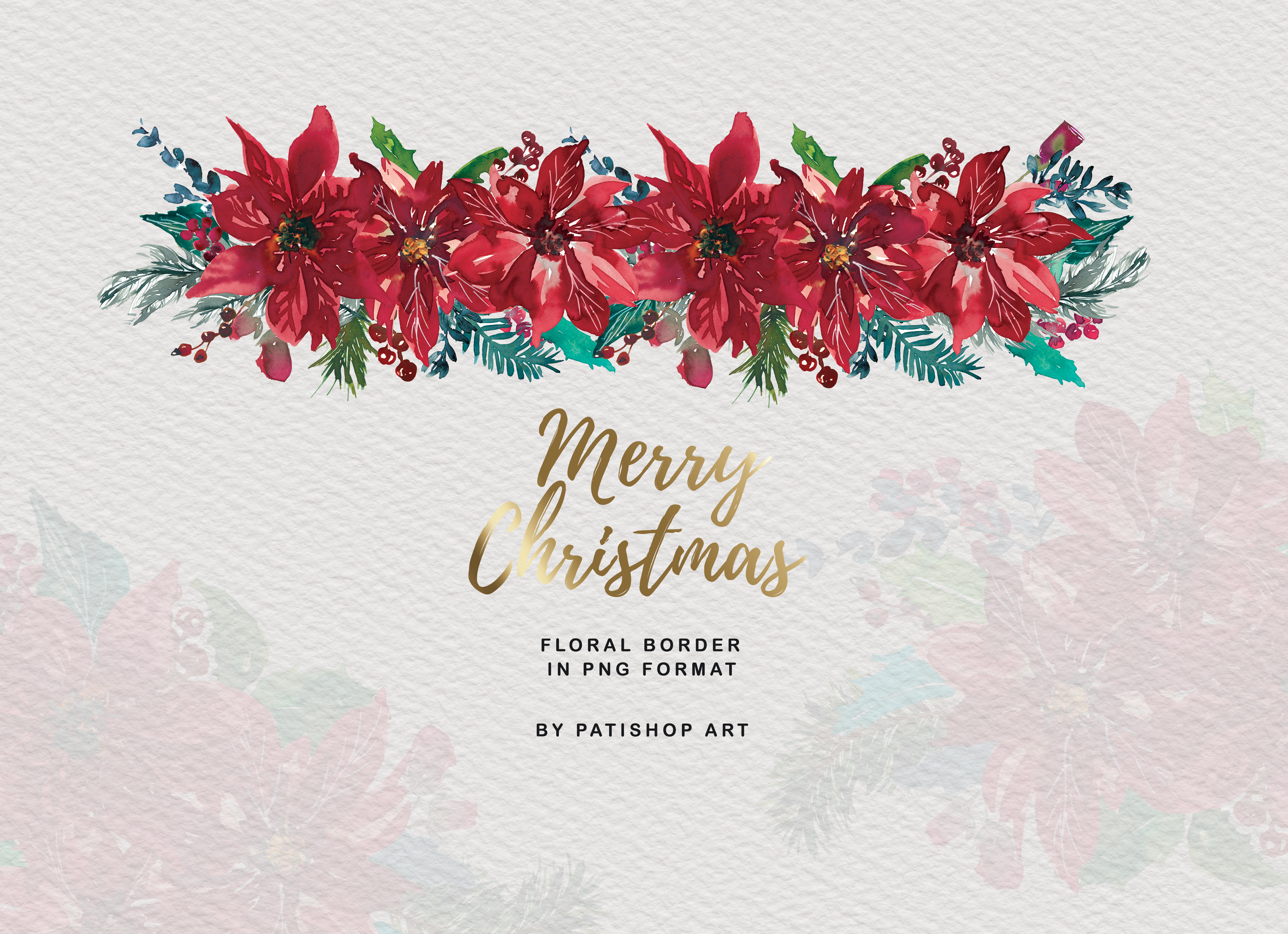 Watercolor Poinsettia Christmas Clipart - photo 3