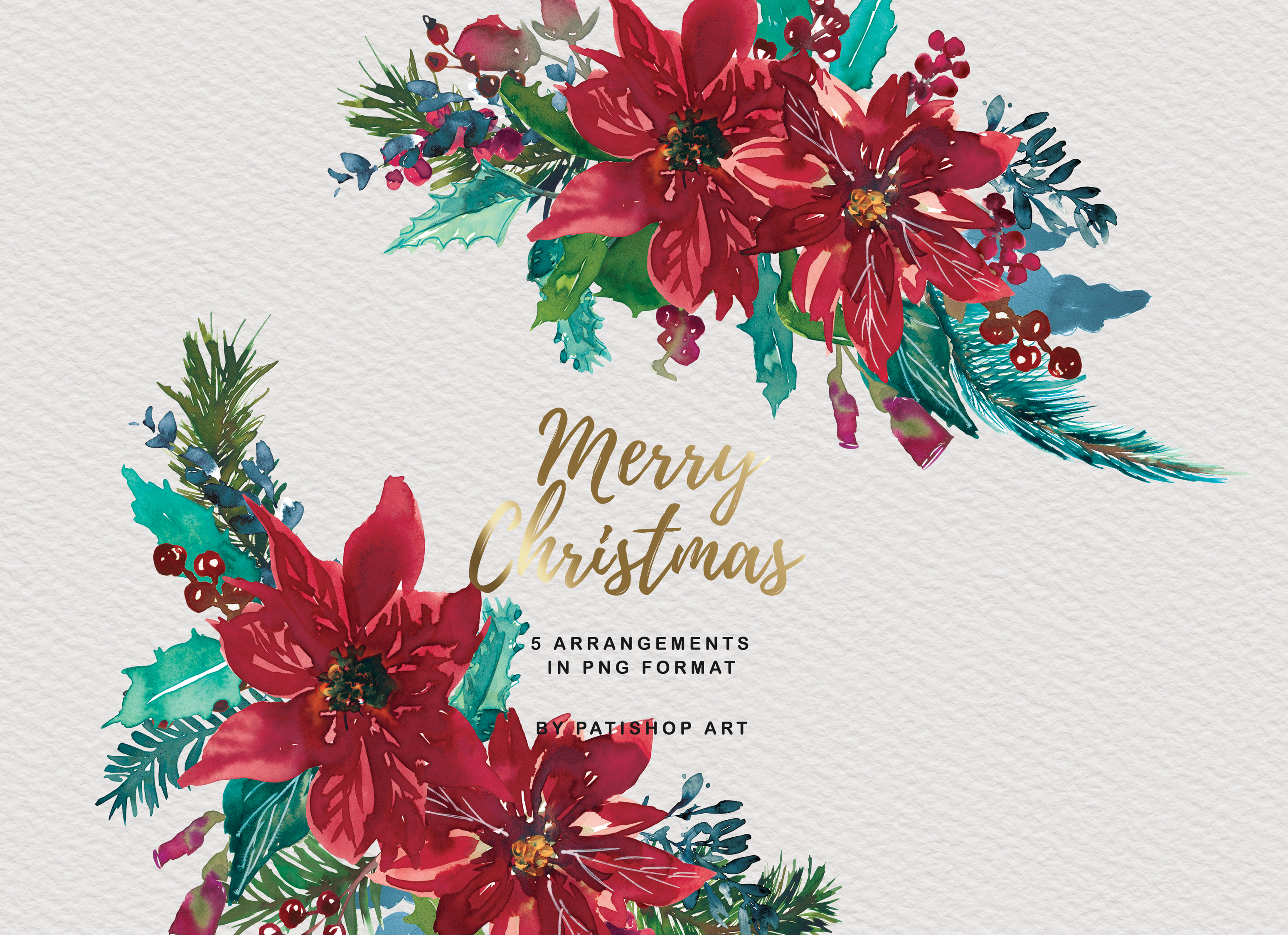 Watercolor Poinsettia Christmas Clipart - photo 4