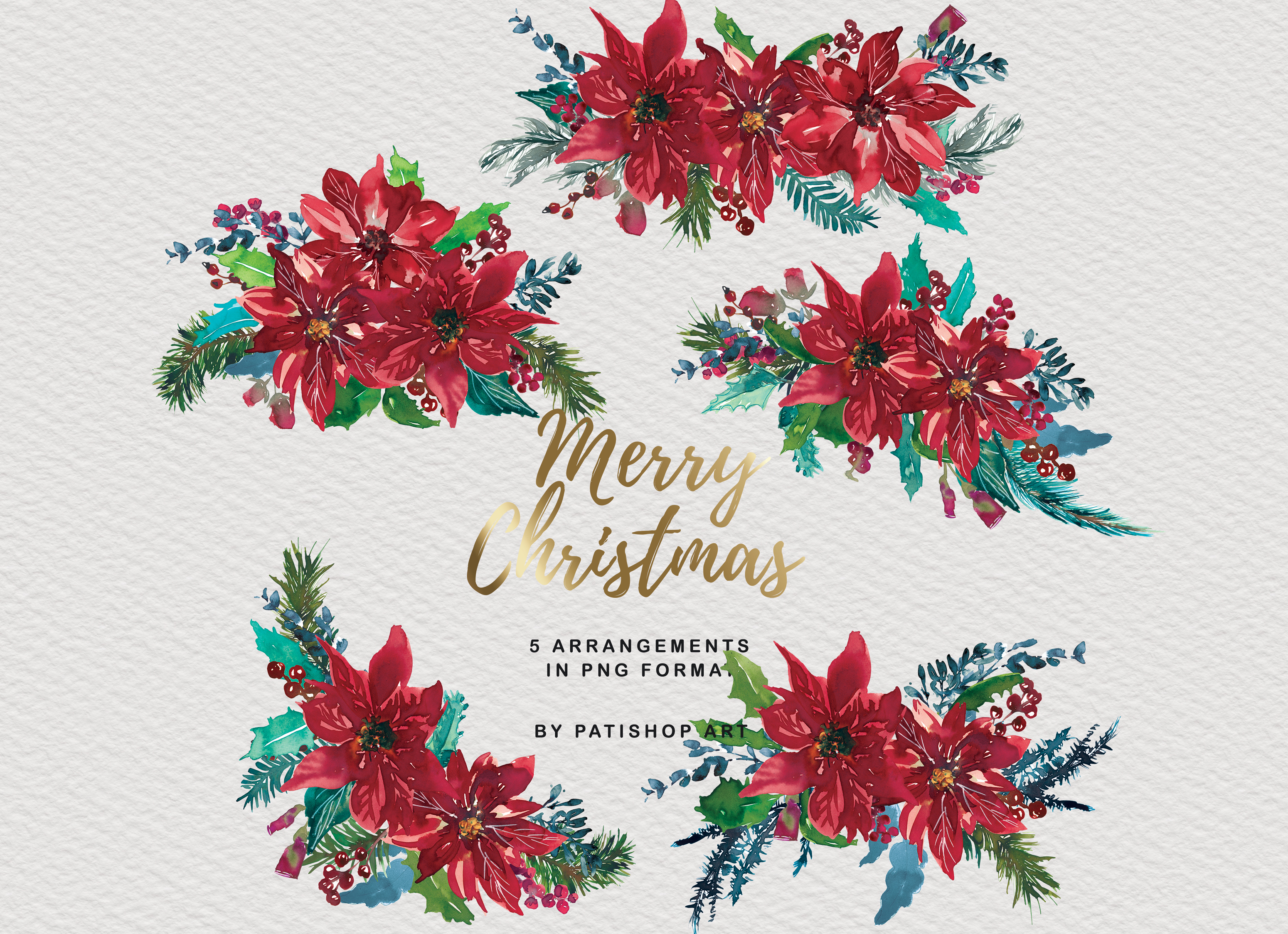 Watercolor Poinsettia Christmas Clipart - photo 5