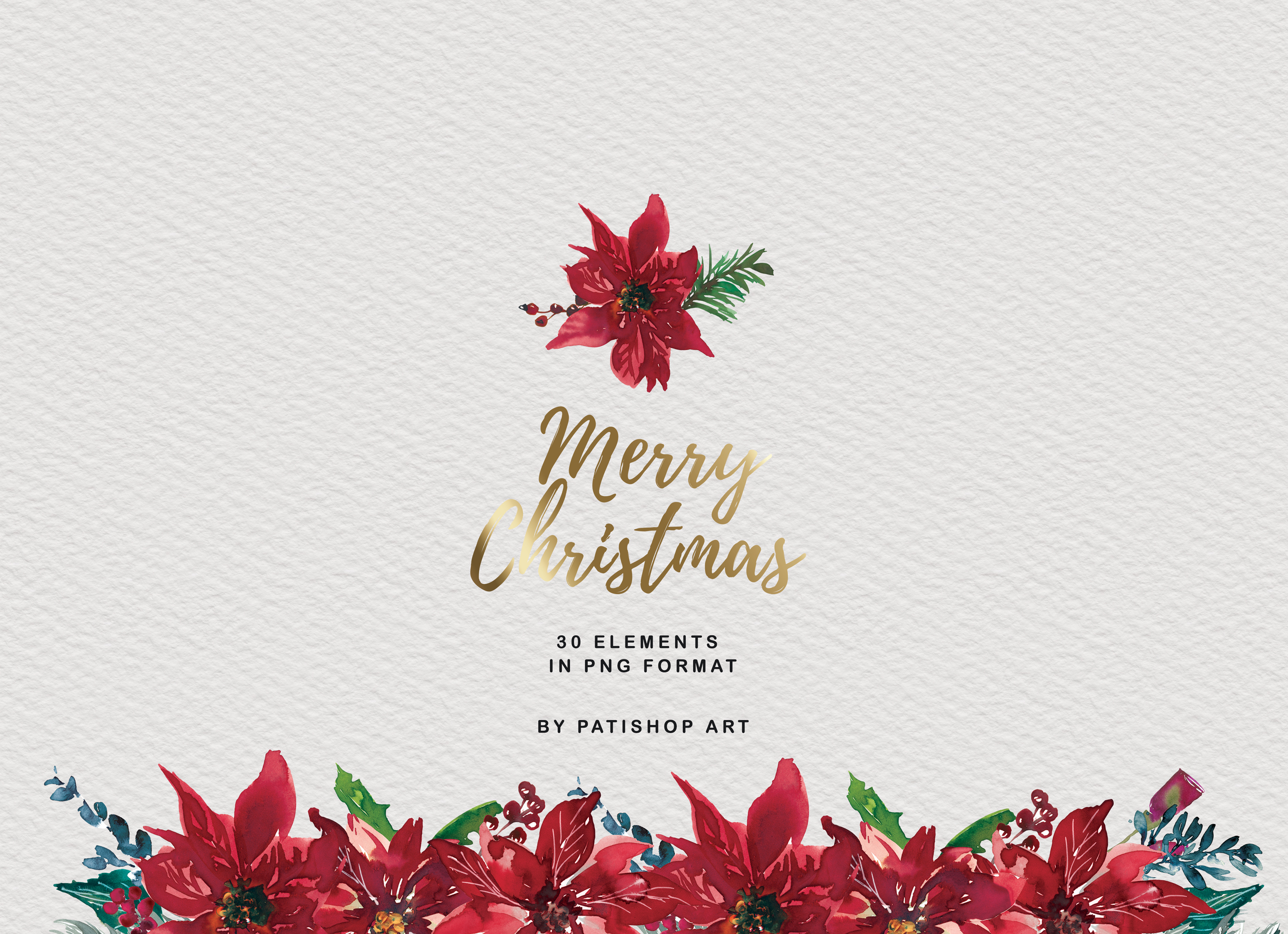 Watercolor Poinsettia Christmas Clipart - photo 6