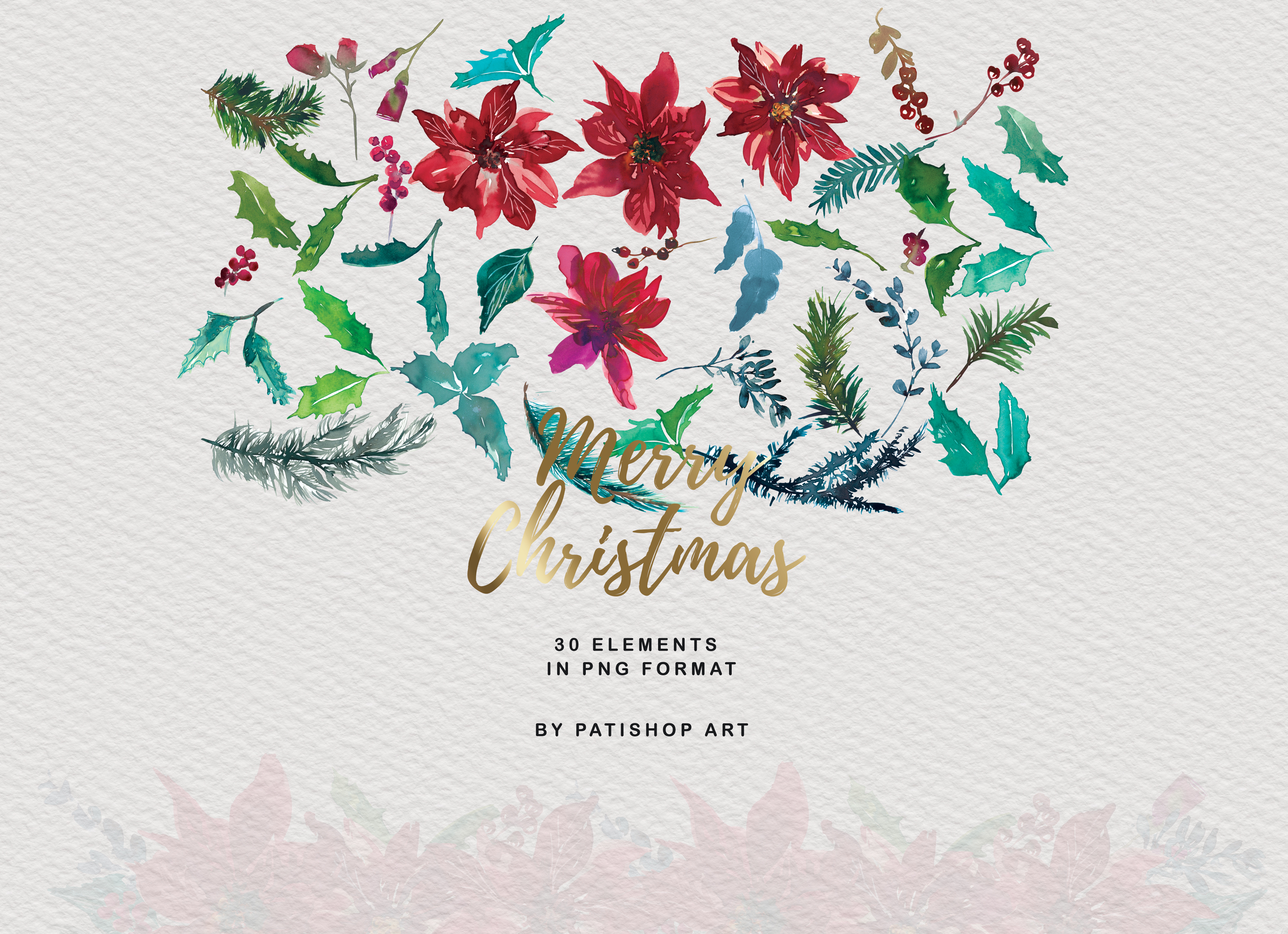 Watercolor Poinsettia Christmas Clipart - photo 7