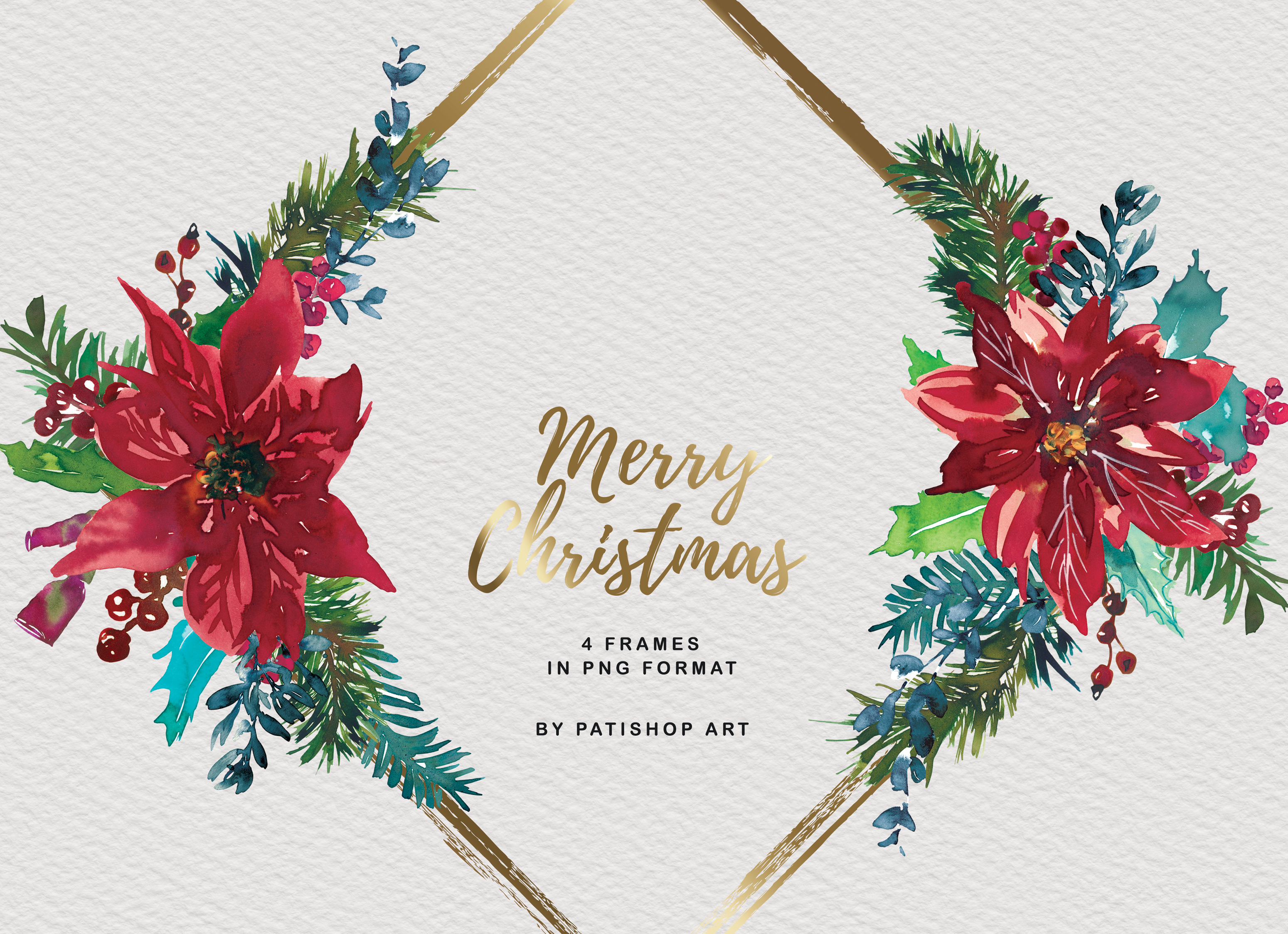 Watercolor Poinsettia Christmas Clipart - photo 9
