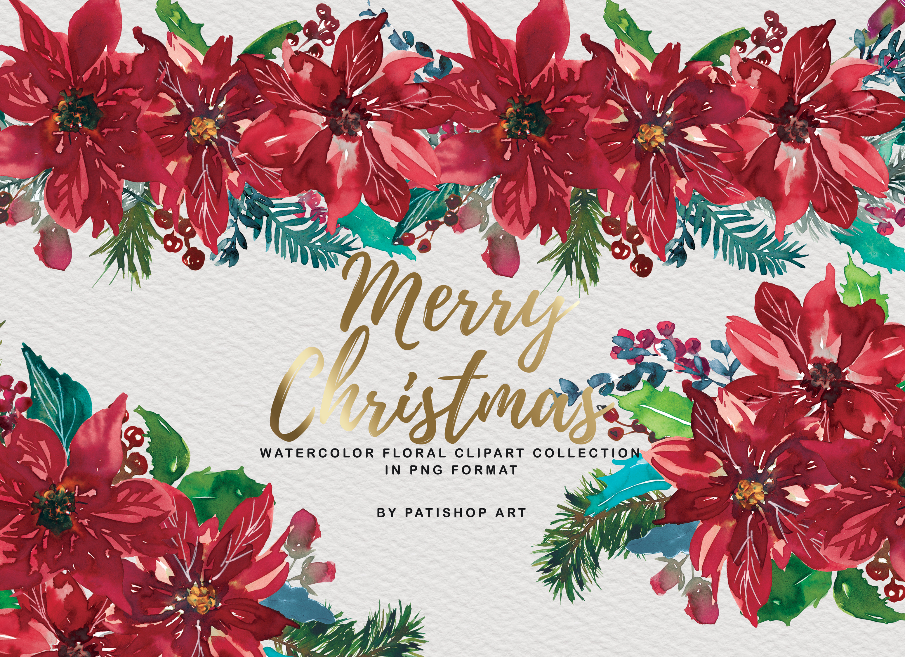 Watercolor Poinsettia Christmas Clipart - photo 1