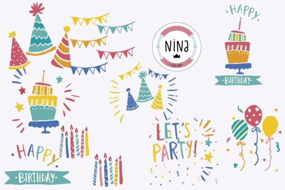 Happy Birthday Clip Art Set Graphic by Nina Prints · Creative Fabrica