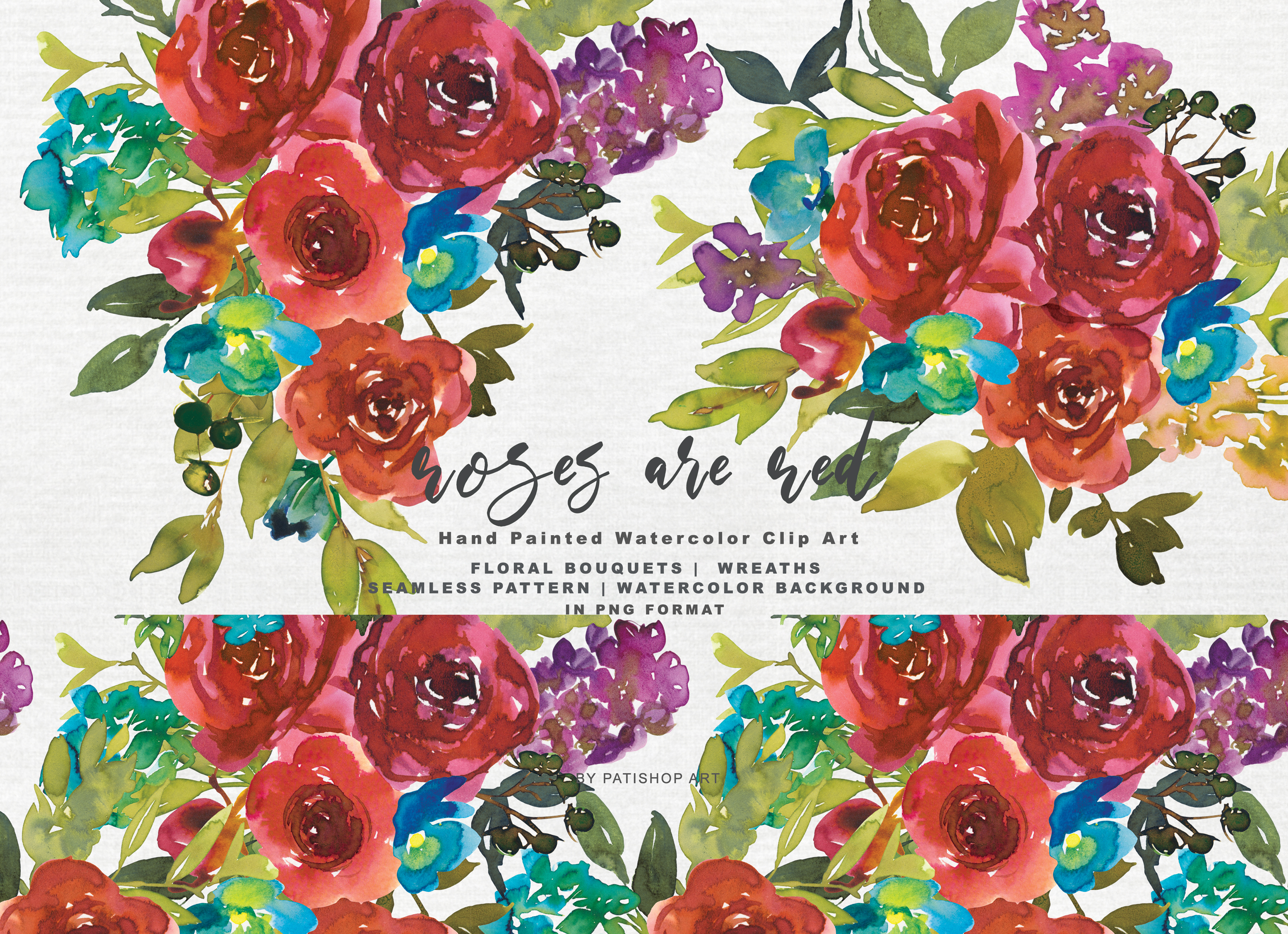 Watercolor Red Roses Bouquet Clipart Graphic by Patishop Art · Creative ...