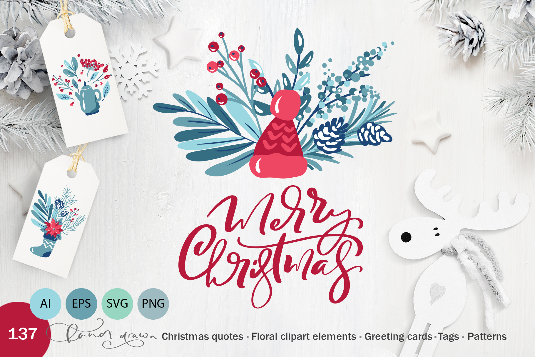 Floral Christmas Holiday Elements