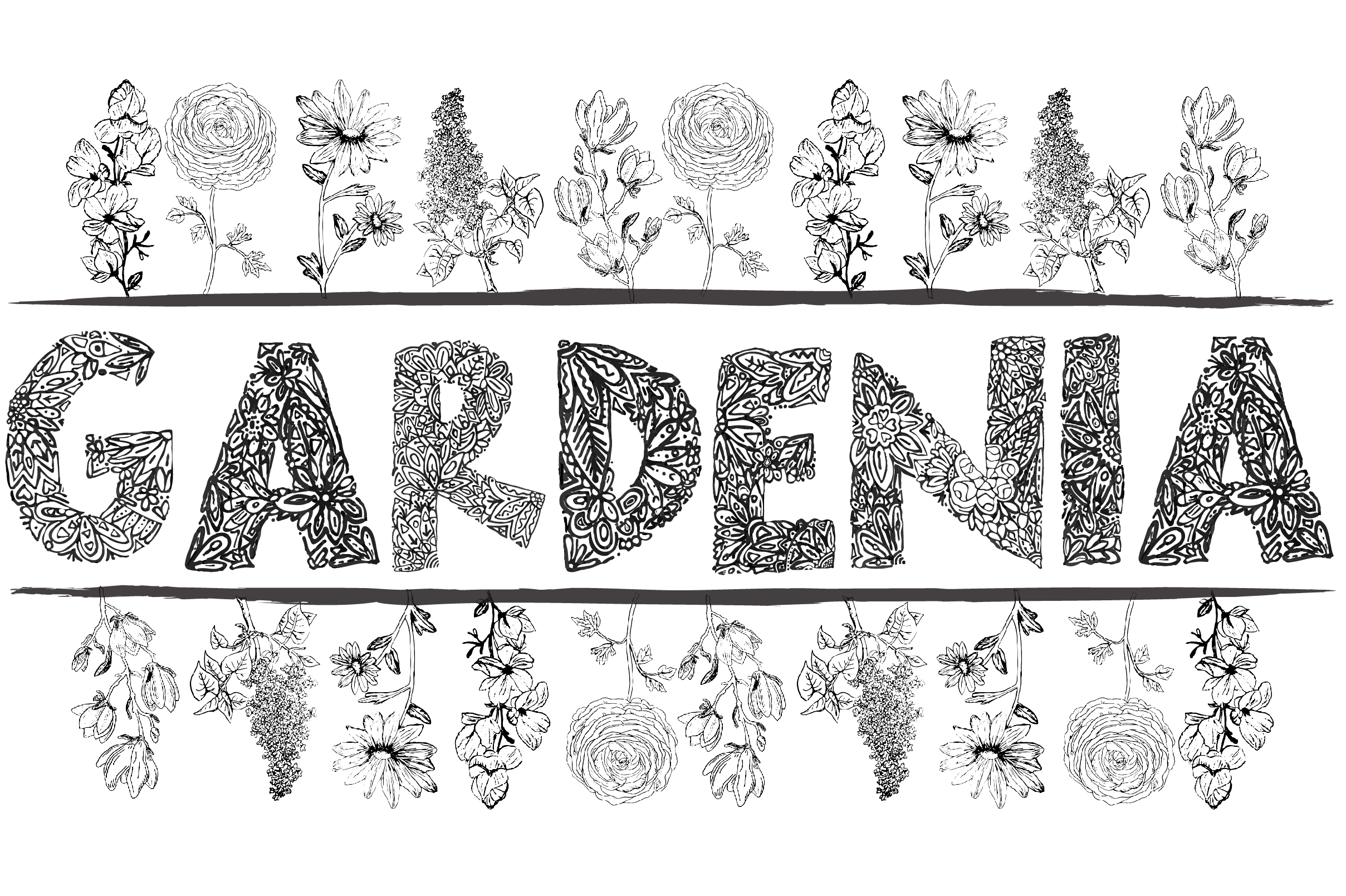 Gardenia LF font preview in a floral display style