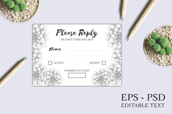 Dahlia Sketch Floral Wedding RSVP Card Graphic Print Templates By elsabenaa