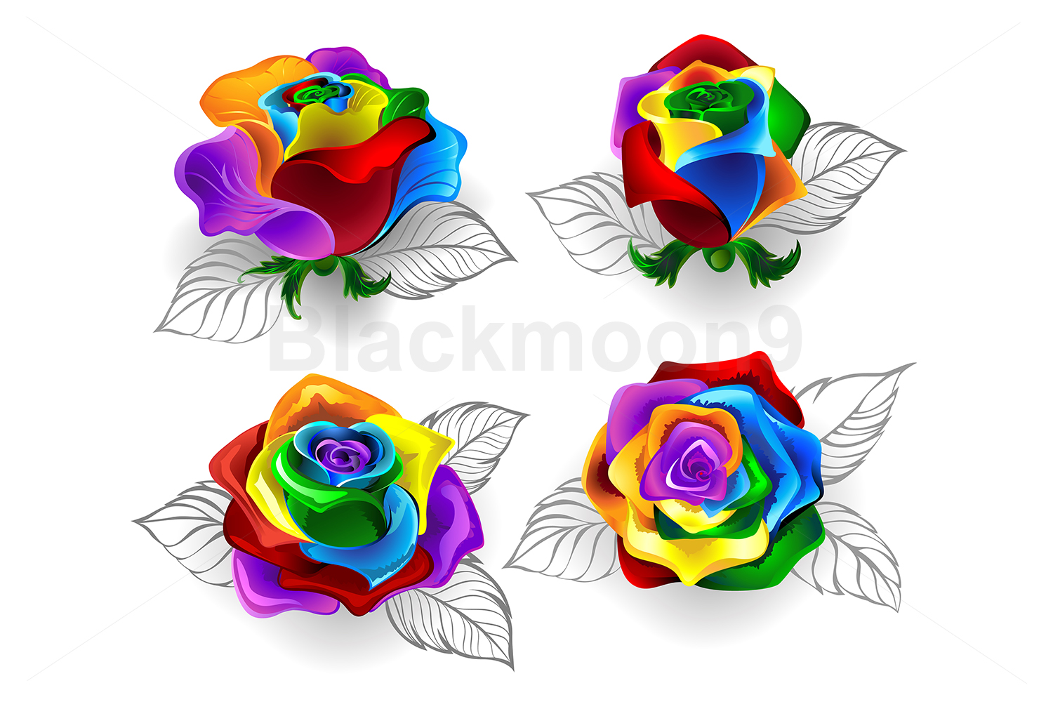 Set of Rainbow Roses Graphic by Blackmoon9 · Creative Fabrica
