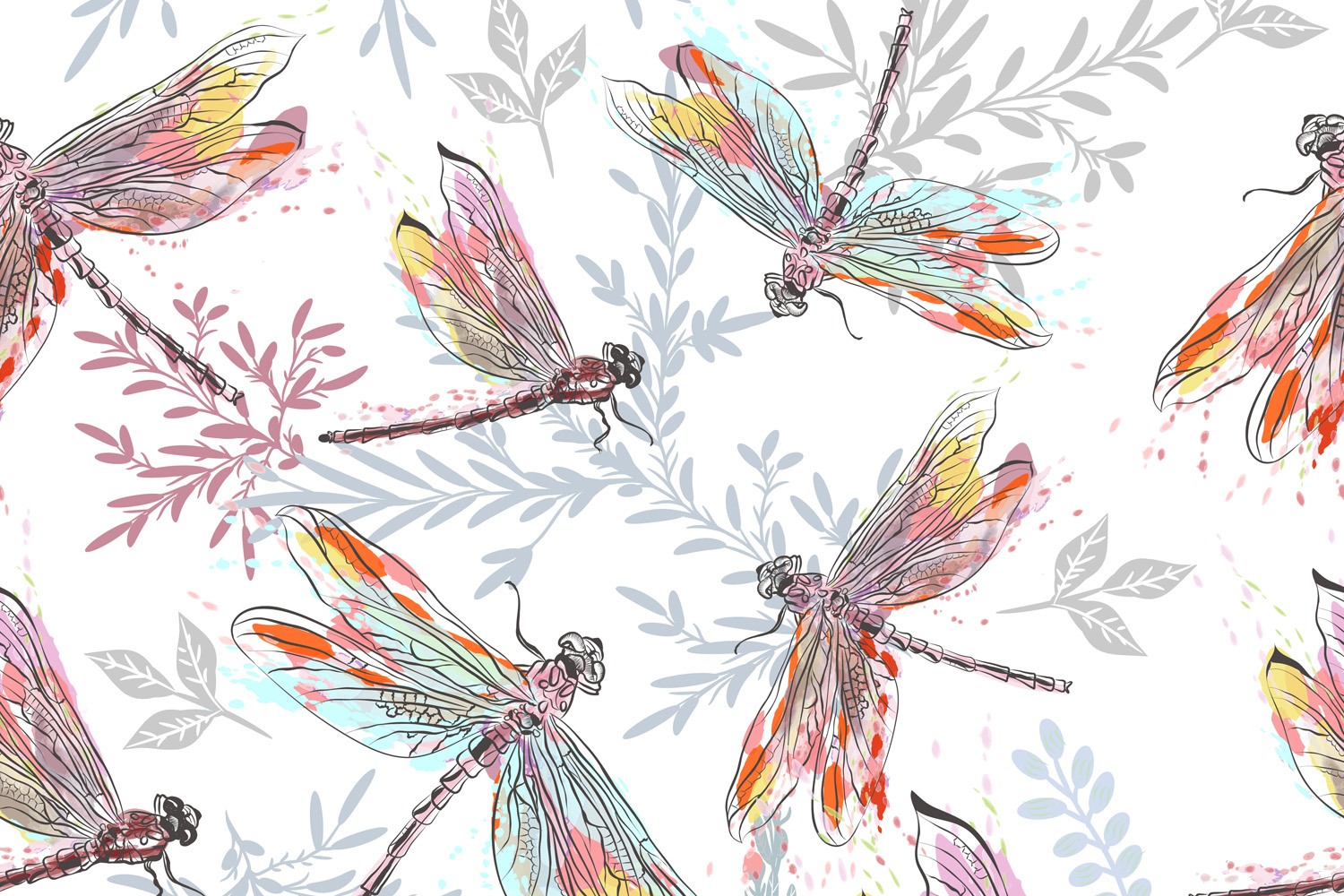 Vector Pattern Dragonfly in Watercolor Graphic by fleurartmariia ...