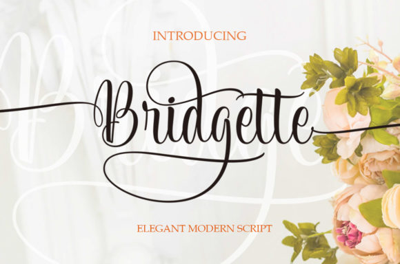 Bridgette romantic script font on an aisle sign mockup.