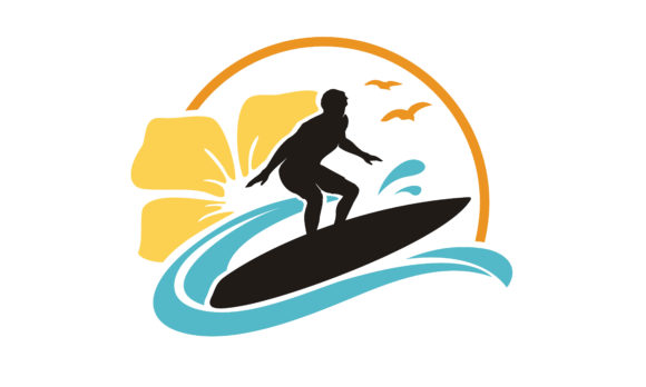 Hibiscus Flower Surf Hawaii Beach Logo
