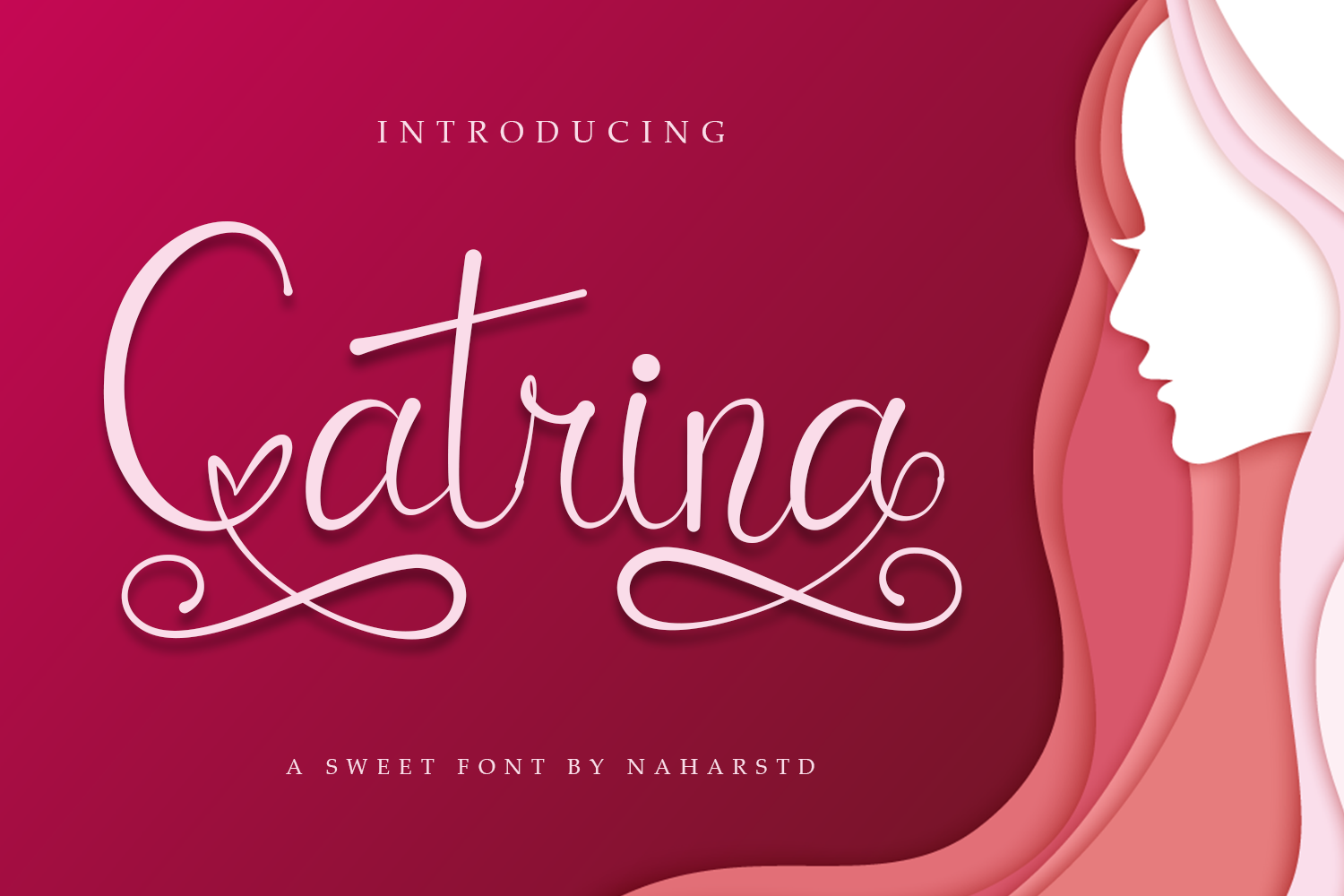 Catrina Script font preview, flowing script lettering