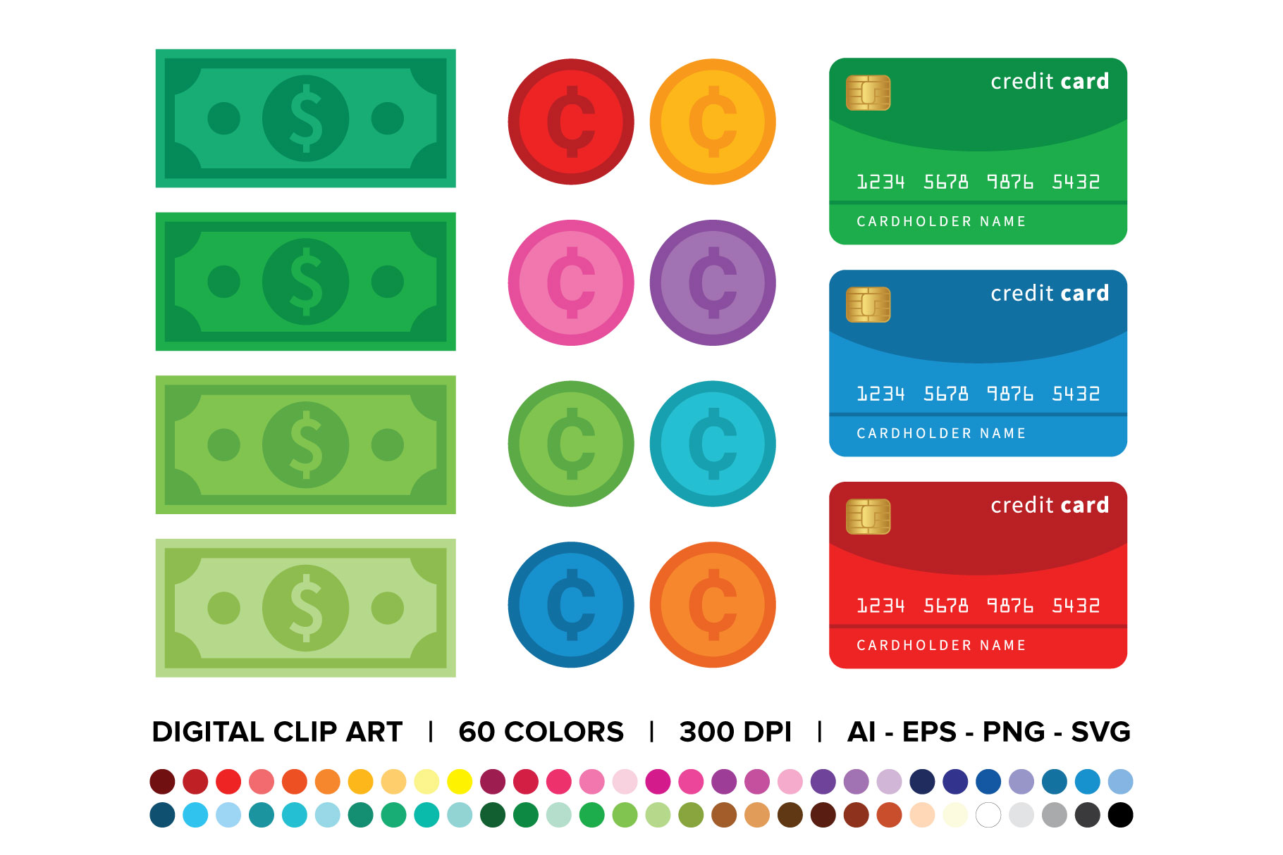 Dollars, Cents, & Credit Cards Clip Art