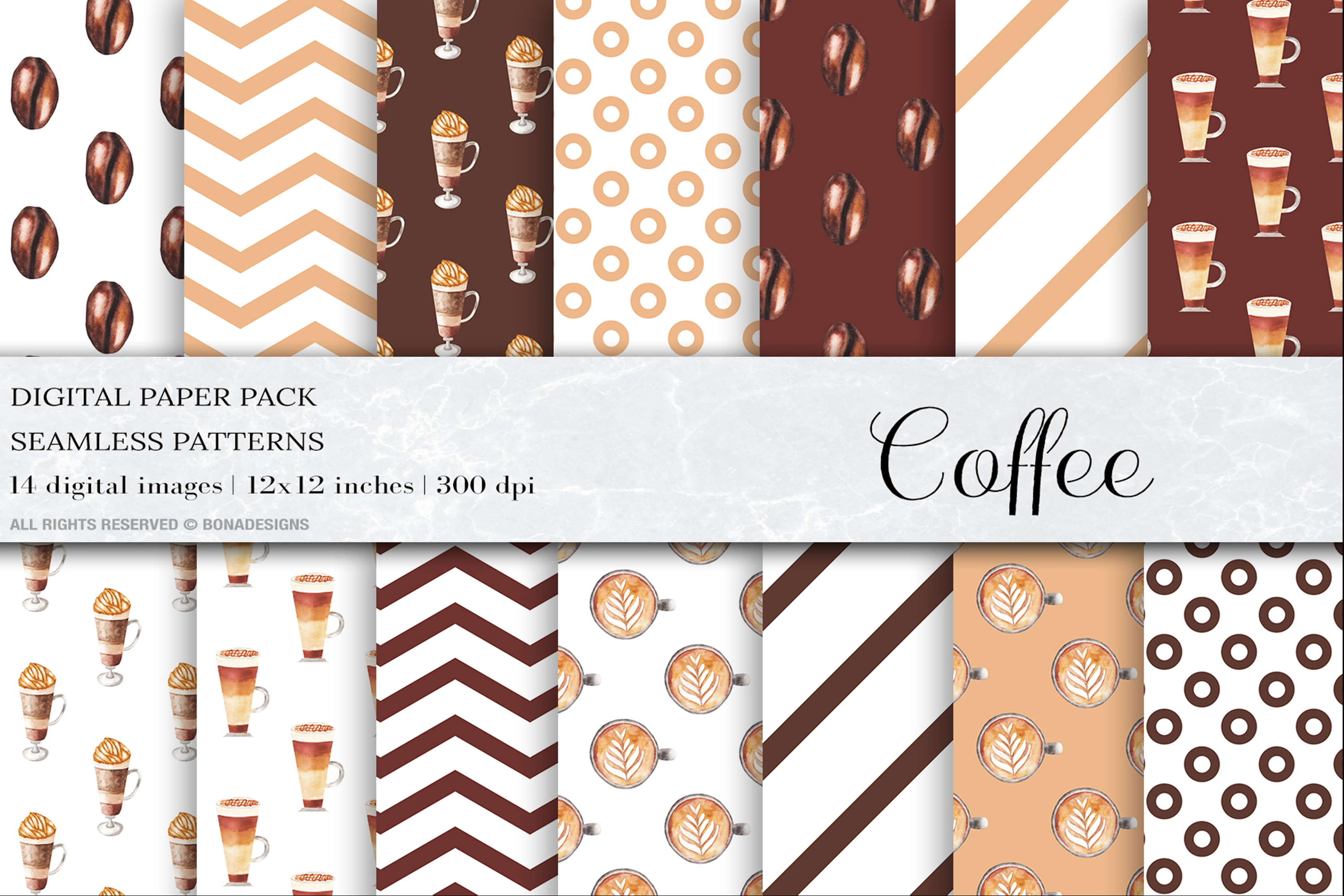 Watercolor Coffee Digital Papers Graphic by BonaDesigns · Creative Fabrica