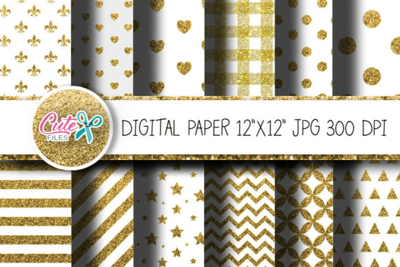 Gold Glitter and White Digital Paper