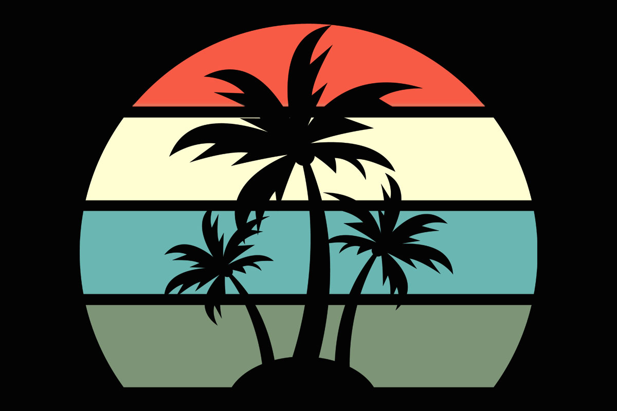 Beach Palm Tree Retro Sunset Clipart Graphic by SunandMoon · Creative ...