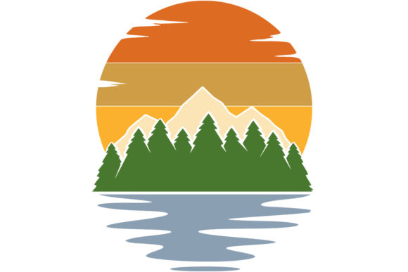 Mountain Lake Retro Vintage Sunset