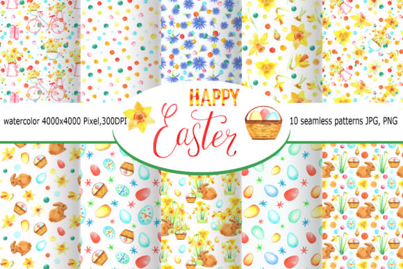 Watercolor Happy Easter Seamless Pattern Graphic Illustrations By evgenia_art_art