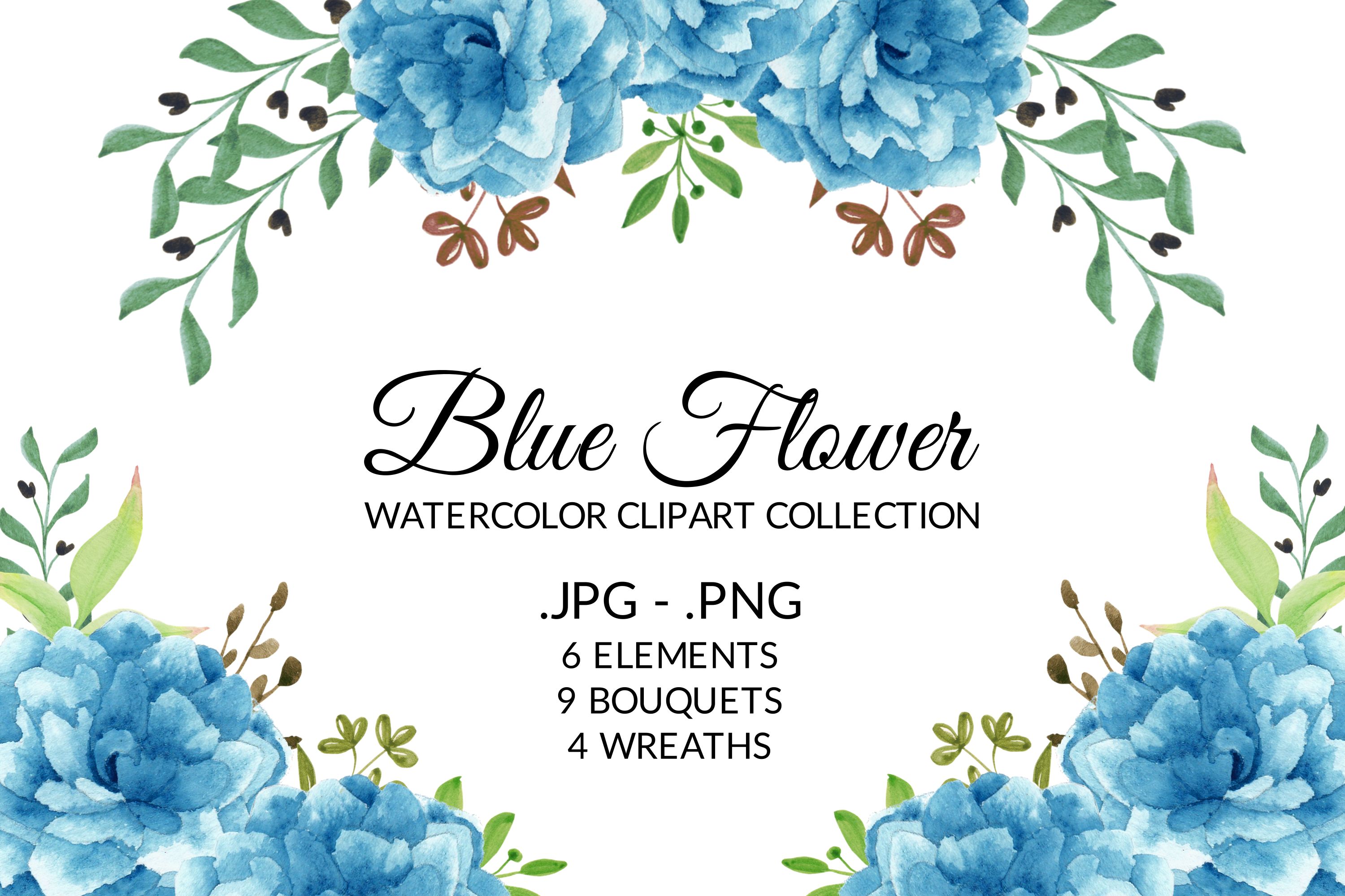 Blue Flower Watercolor Clipart Set Graphic by elsabenaa · Creative Fabrica