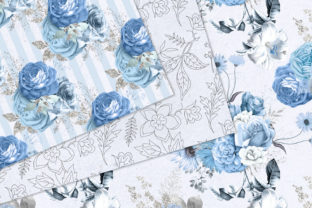 Blue Floral Digital Paper Graphic by Digital Curio · Creative Fabrica
