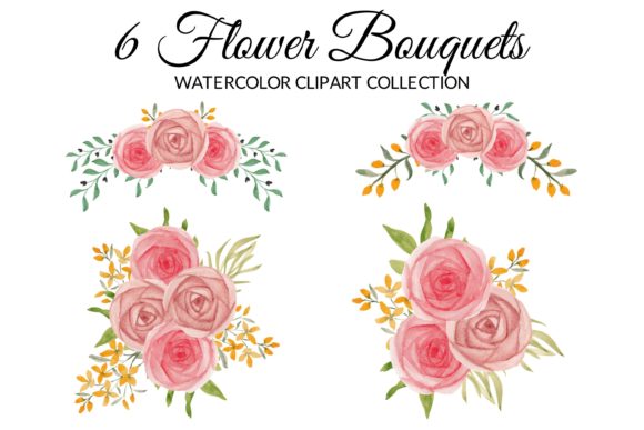 Pink Rose Floral Watercolor Clipart Set Graphic Illustrations By elsabenaa