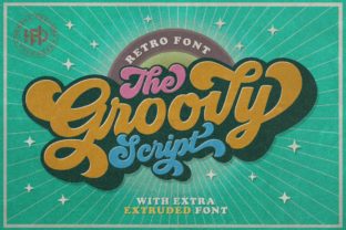 Groovy retro script font name displayed in a wide, wavy 1970s-inspired lettering style on a plain background as the main preview image.