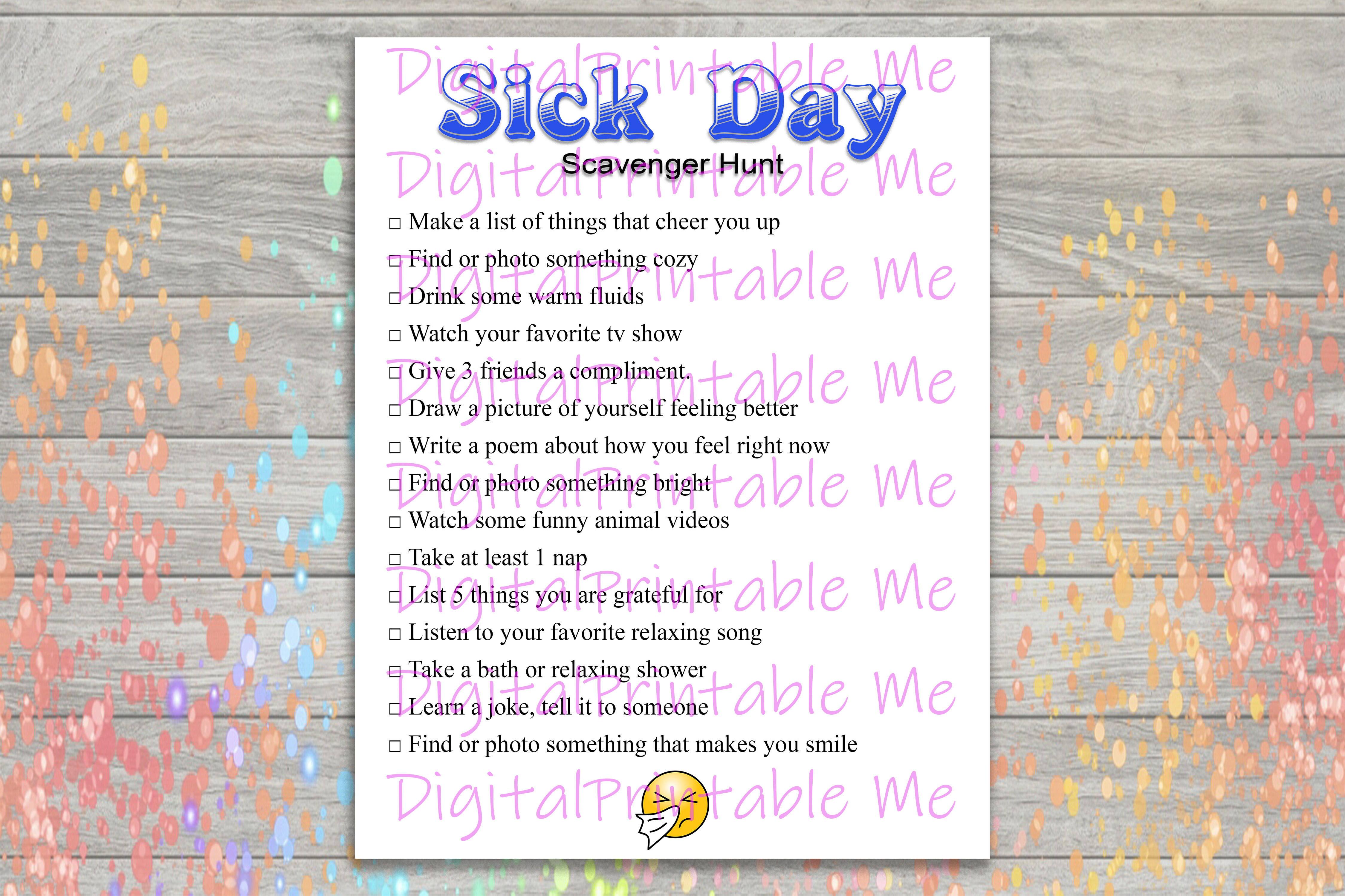 Sick Day Scavenger Hunt Kid Adult Game