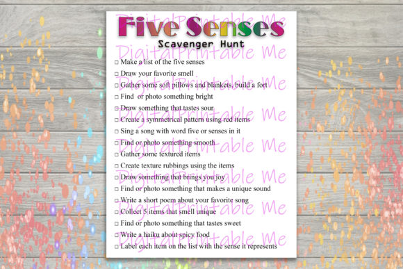 Five Sense Scavenger Hunt Printable, Kid