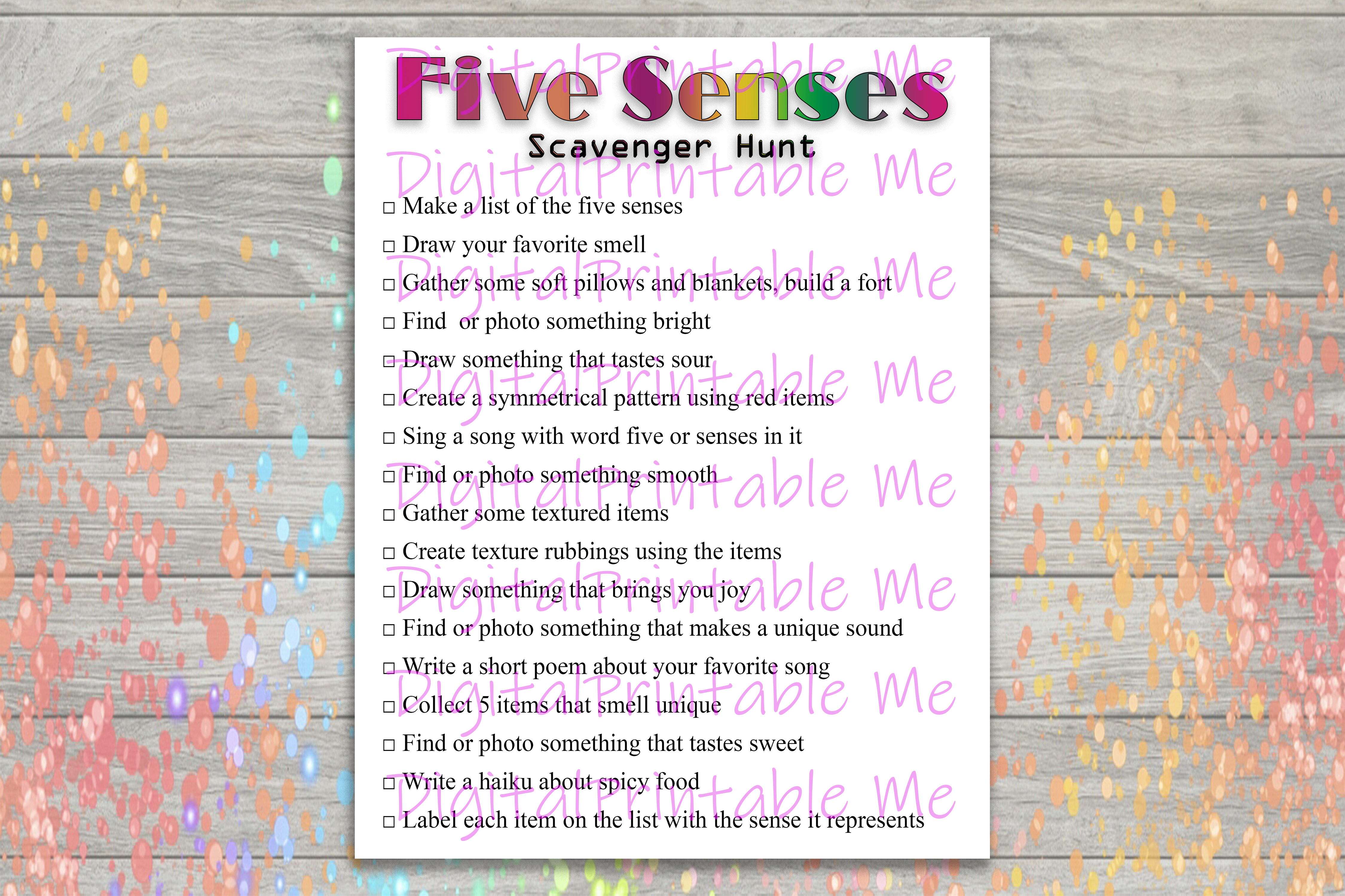 Five Sense Scavenger Hunt Printable, Kid