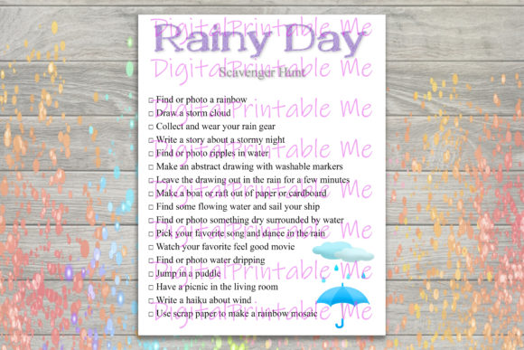 Rainy Day Scavenger Hunt Printable, Kids