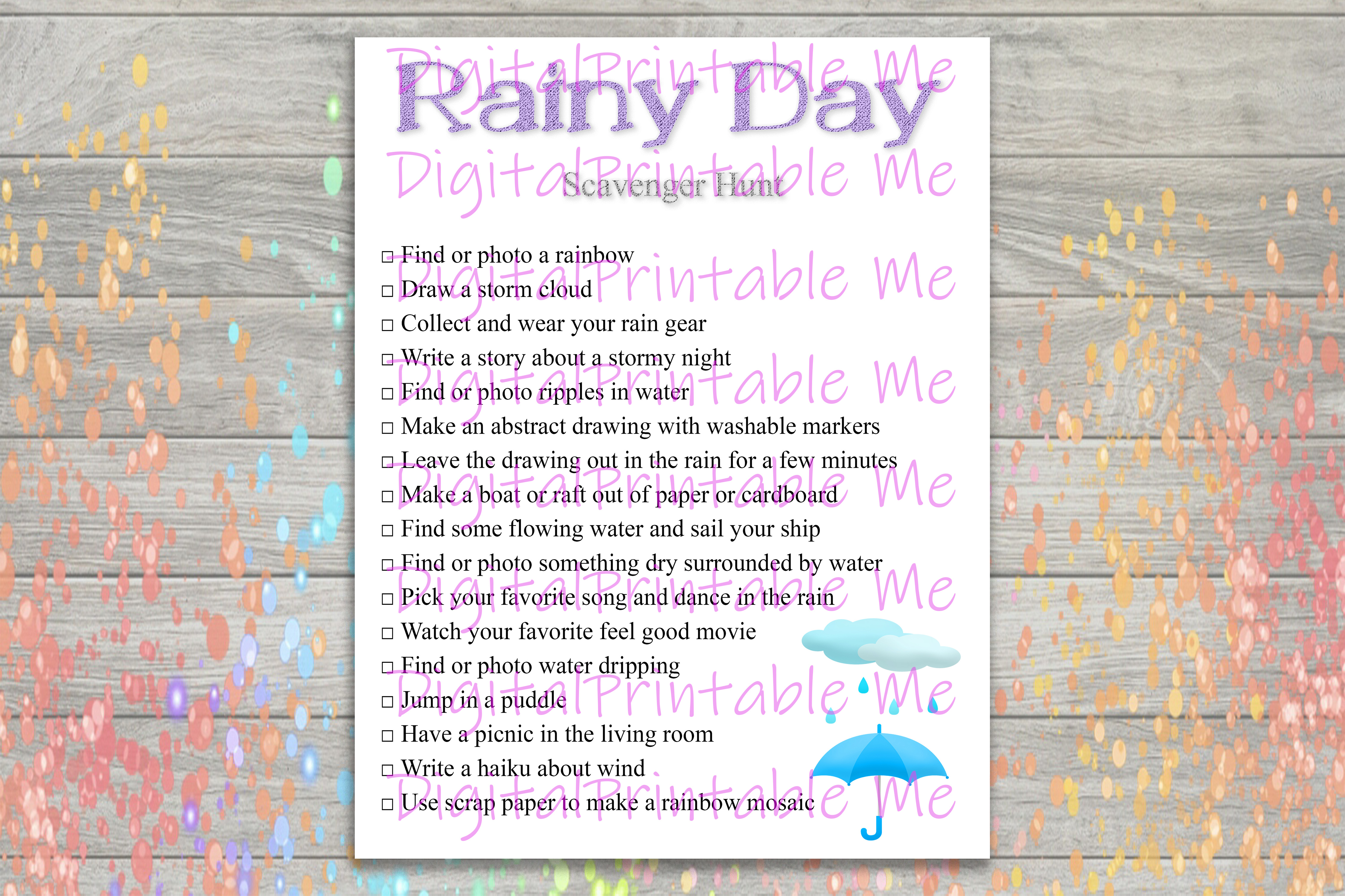 Rainy Day Scavenger Hunt Printable, Kids