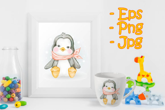 Baby Penguin Adorable Watercolor Graphic Illustrations By OrchidArt