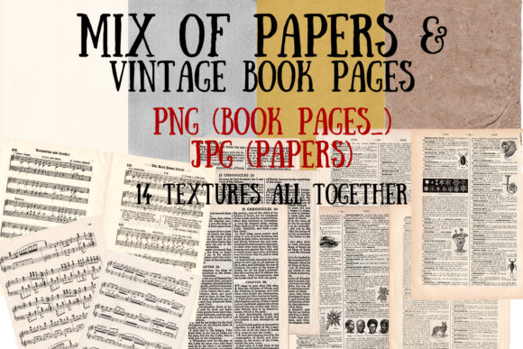 Mix of Vintage Book Pages & Papers