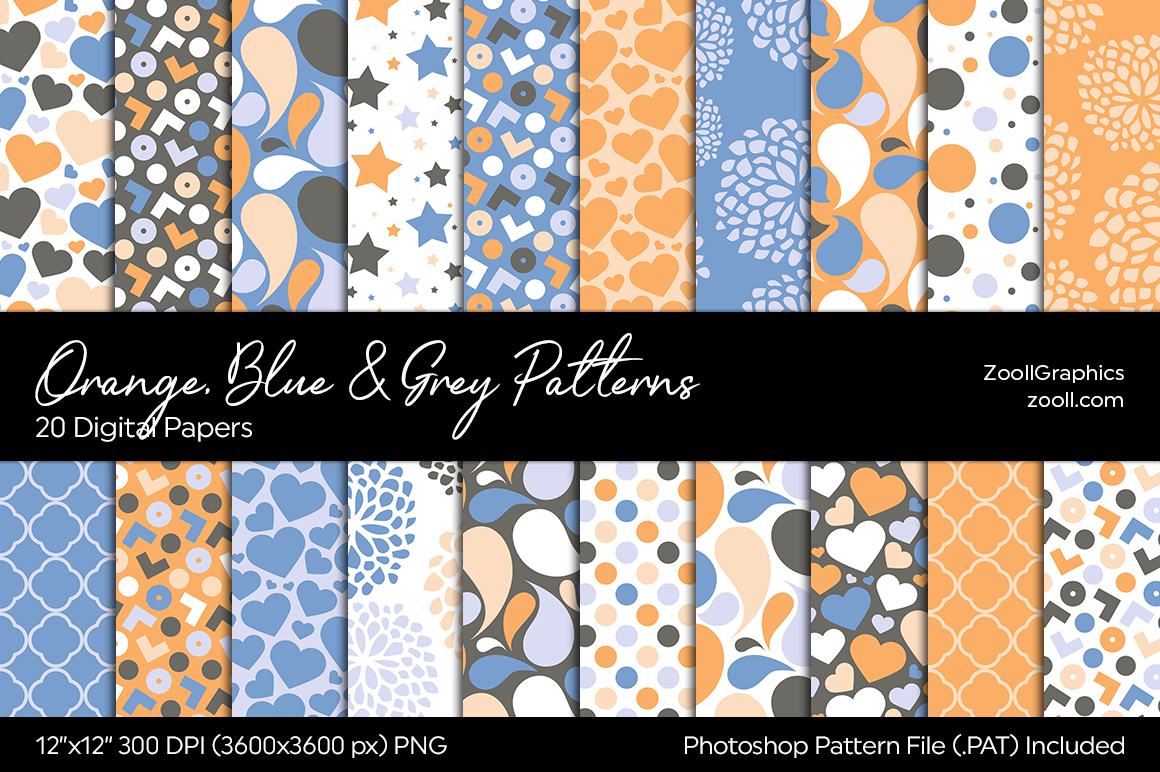 Orange, Blue and Grey Digital Papers Graphic by ZoollGraphics ...