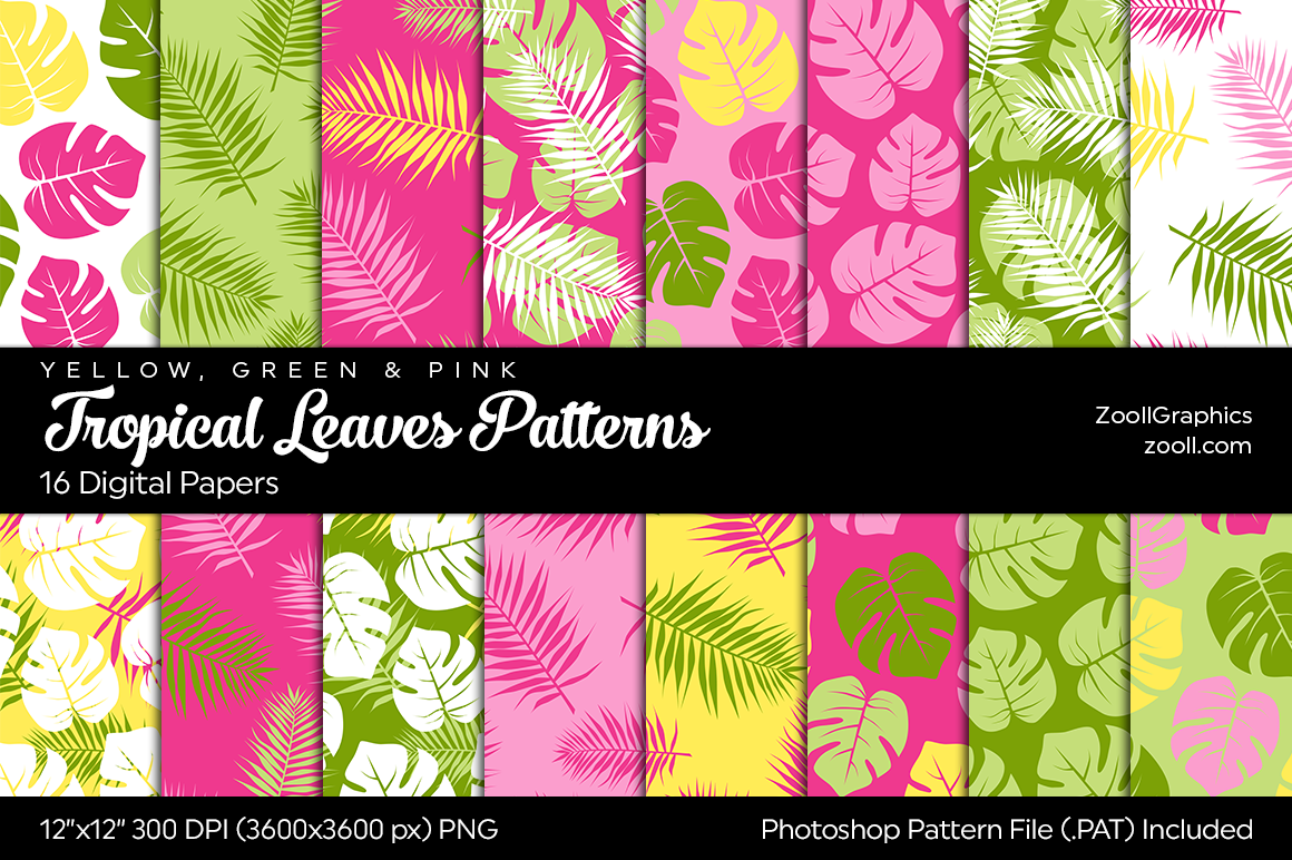 Tropical Leaves Digital Papers Graphic by ZoollGraphics · Creative Fabrica