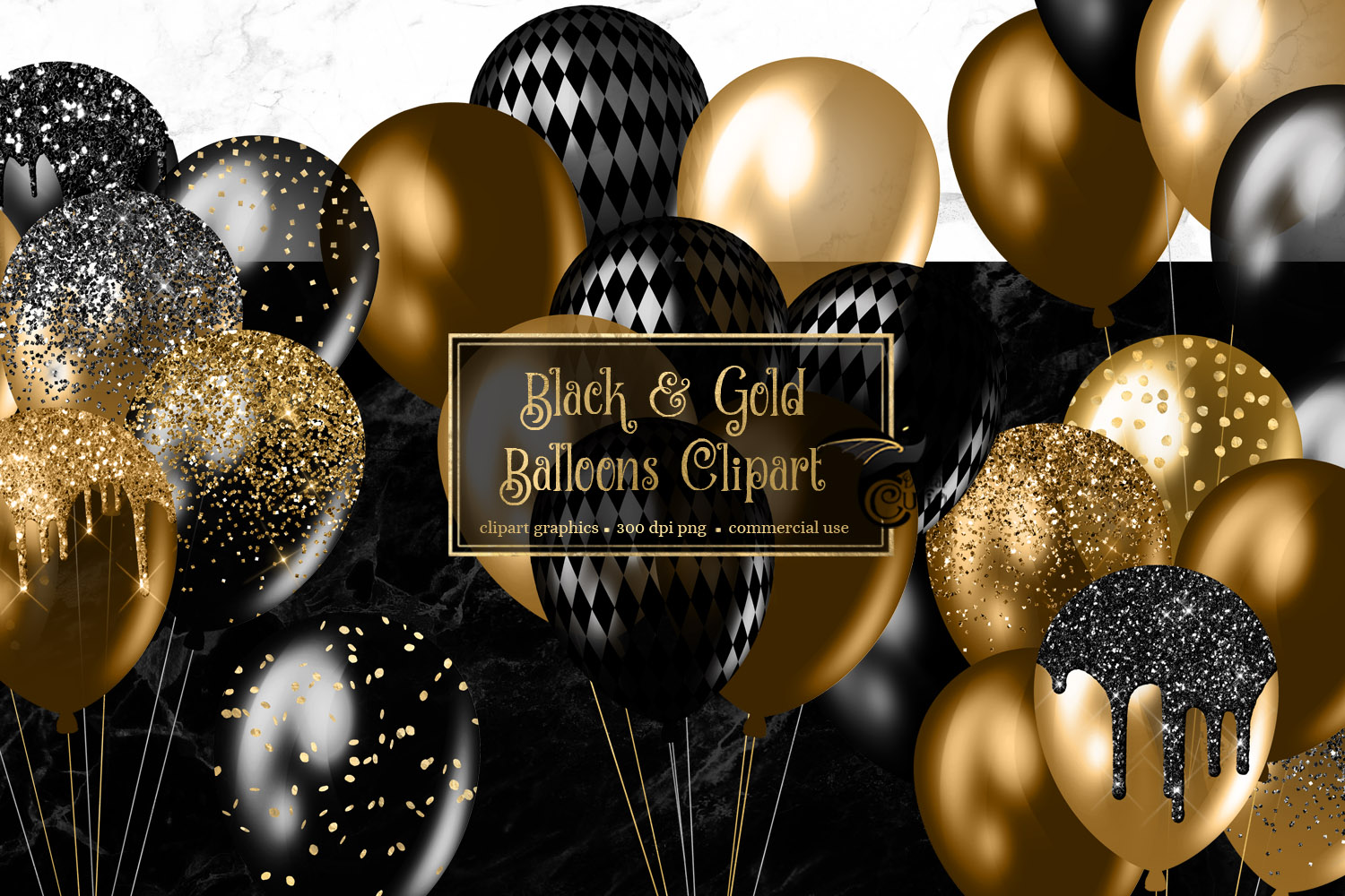 Black and Gold Balloons Clipart Graphic by Digital Curio · Creative Fabrica