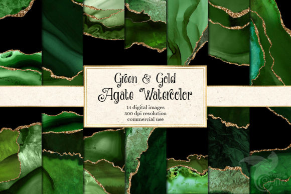 Green and Gold Agate Watercolor