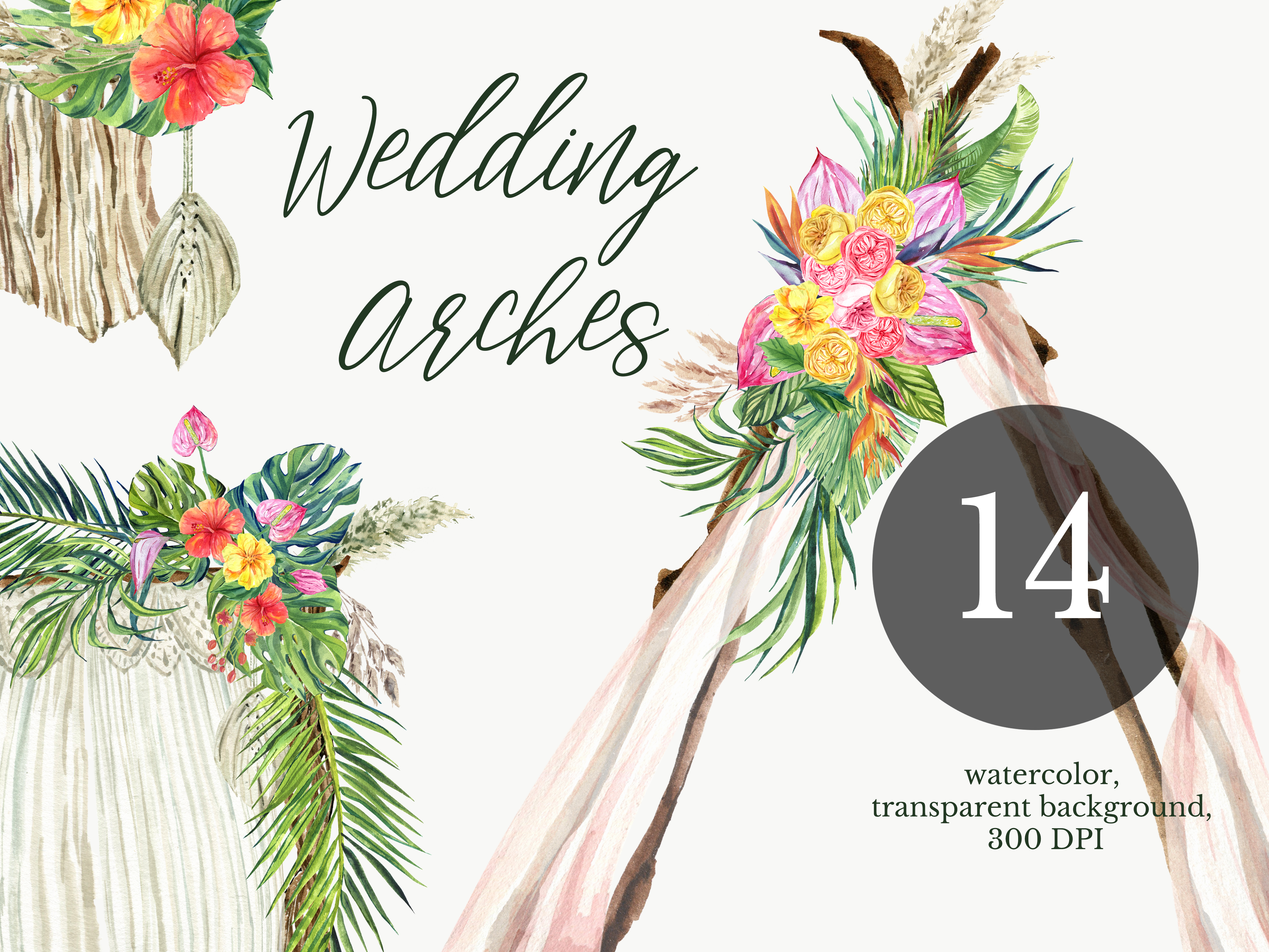 Watercolor Arch Boho Wedding Clipart - photo 1