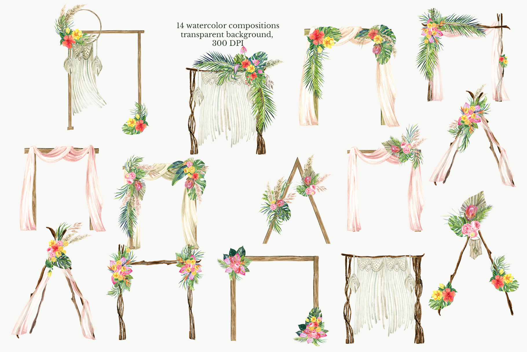 Watercolor Arch Boho Wedding Clipart - photo 3