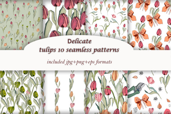 Delicate Tulips Graphic Illustrations By ElenaZlataArt