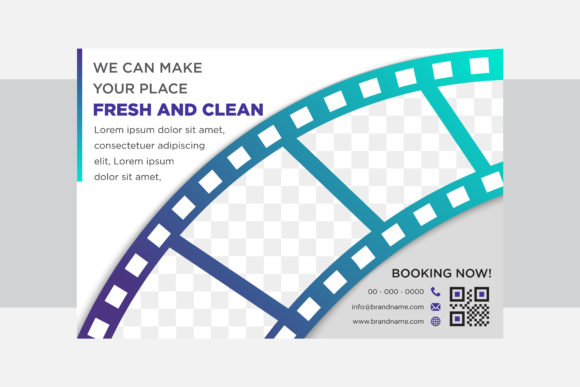 Cinema Cleaning Horizontal Flyer Blue