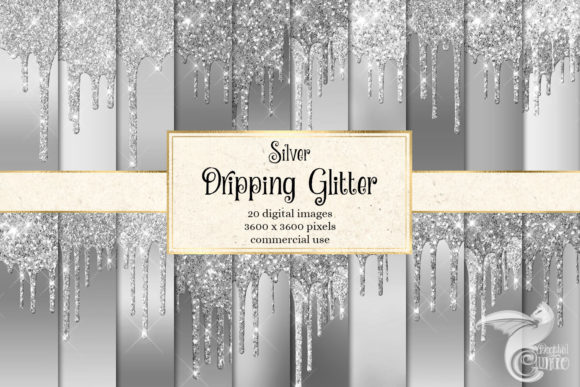 Silver Dripping Glitter Digital Paper