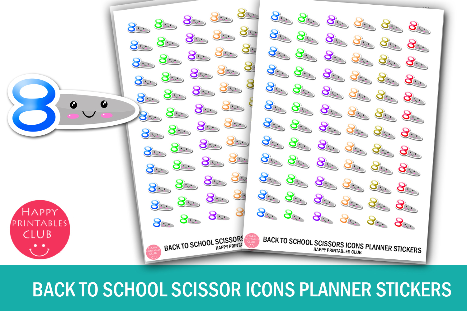 Back to School Scissor Icons Stickers Graphic by Happy Printables Club ...