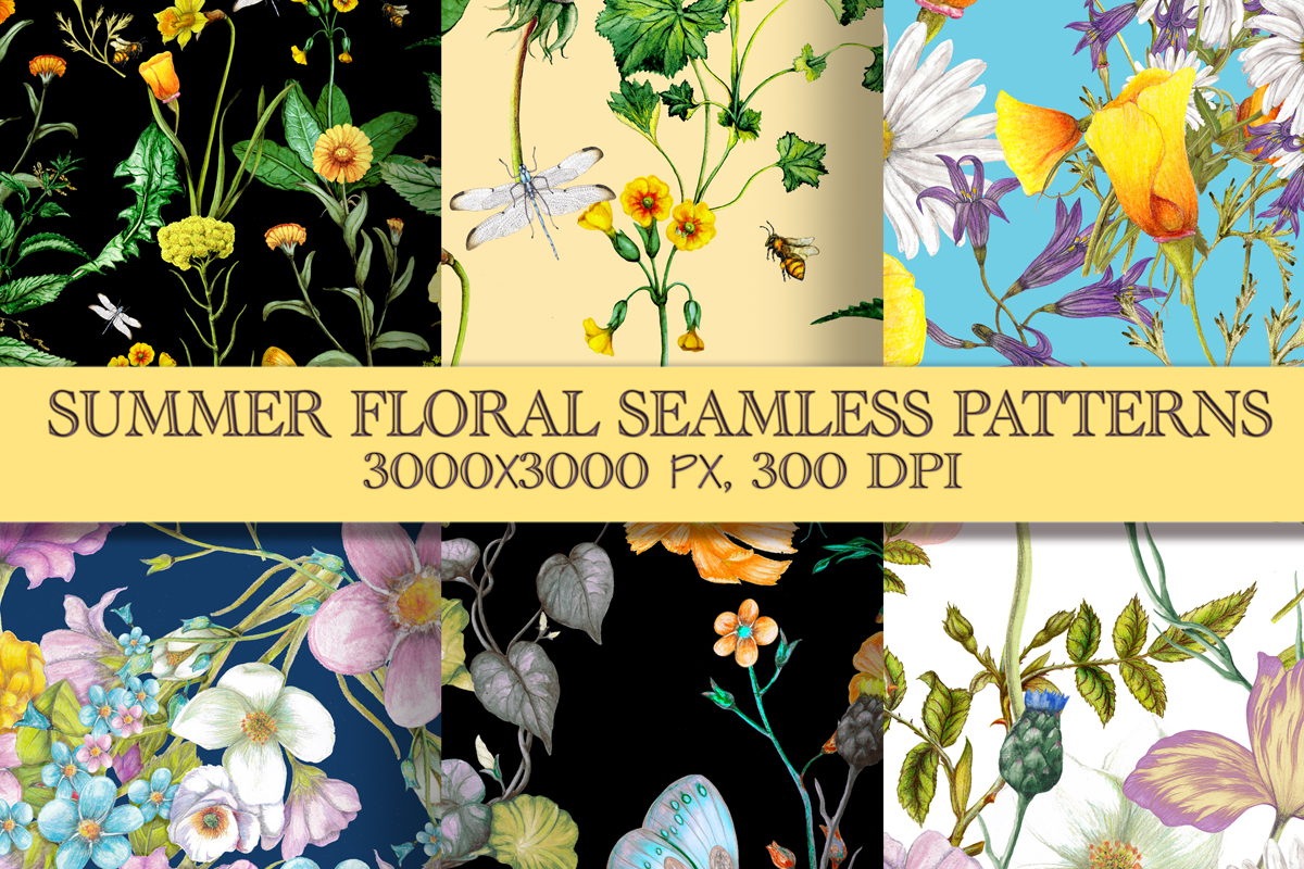 Summer Floral Seamless Patterns Set Graphic by arevkasunshine ...