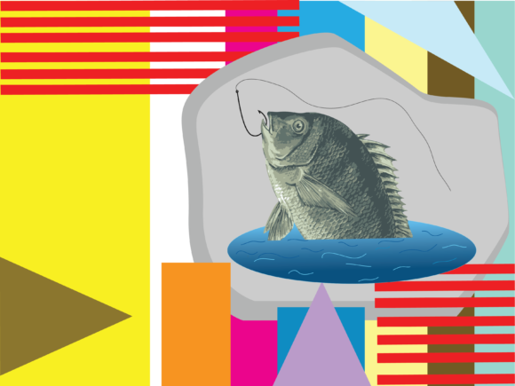 Retro Digital Poster Fish Vintage